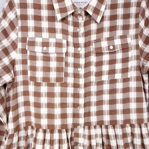 The Shirt by Rochelle Behrens Babydoll Shirt Dress Small Snap Button Up Plaid - Picture 4 of 14